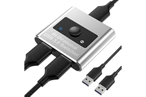 Jancane Conmutador USB 3.0 Aluminio Bidireccional, Switch 2 PC 2 en 1 Salida / 1 en 2 Salidas, KVM para PC, Impresora, Escáner, Teclado, 2 Ordenadores Comparten 1