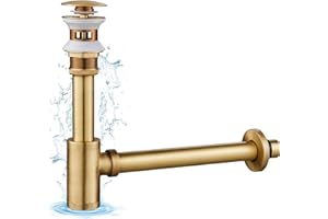 KINKIBOS Universal Siphon und Ablaufgarnitur Set für Waschbecken mit Überlauf, Ablaufgarnitur Waschbecken POP UP mit Überlauf inkl. Dichtungen, Design Siphon Waschbecken für Bad, Antik Messing