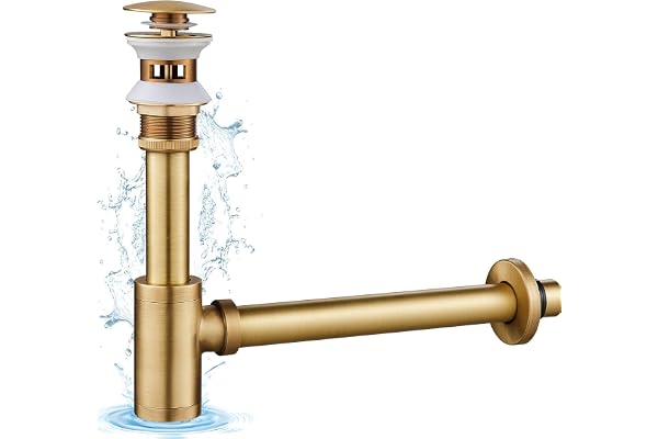 KINKIBOS Siphon avec Bonde avec Trop-plein, Laiton Universel Design Siphon Anti-Odeur pour Lavabo, Siphon Pop-Up, Bonde Vidage Syphon, Laiton antique