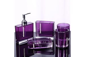 LAZMIN112 5PC / Set Accesorios de baño de acrílico para Accesorios Incluyen Taza de baño, Botella, Cepillo de Dientes, Soporte, jabonera, Accesorios de baño, púrpura