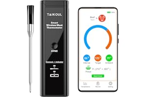 TAIKOUL thermometre à Viande Intelligent Sans Fil,Thermomètre Cuisine Bluetooth 5.2 avec Sonde Temperature,IPX7 - Étanche,Thermomètre Pour Rôtir, Cuisiner, Griller, Barbecue,App Compatible IOS/Android