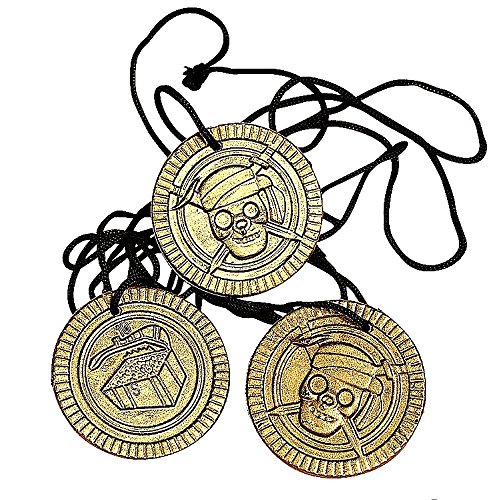 German Trendseller® - 12 x Piraten Halsketten ┃ Gold-Taler┃ Piraten Schatz ┃ Piraten Party ┃Seeräuber┃Schatzsuche ┃ Kindergeburtstag …