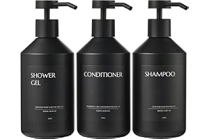 Janxin 3-pack svarta tvålpumpar 500 ml, påfyllningsbara flaskor för schampo och balsam, dispenser med pump i rostfritt stål o