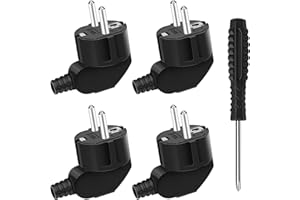 FANTASYON 4PCS 250V 16A Prise Electrique Male et 1 Tournevis,Fiches Schuko,Prise Male Etanche Exterieur,Fiche Coudée Fiches Electrique de Mise à la Terre,Appareils Electroménagers aux Luminaires Prises (Nero)