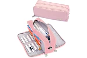 Pencil Case, Large Capacity Aesthetic Pencil Pouch with Durable Zipper, Marker Pen Case for Women & Men, Adults Portable Storage Organizer Bag for College, Office, Travel (Pink)