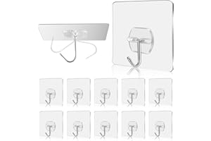 AOOTE Ganchos Adhesivos Extra Fuertes,10 Piezas Ganchos Impermeables y Transparentes,7CM Transparente Ganchos Resistentes (Máx. 15 kg),Sin Clavo,Ganchos Adhesivos para Pared para Pared,Cocina,Baño