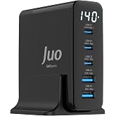 Juo 140W GaN PD 3.1 Masa&uuml;st&uuml; Hızlı Şarj Cihazı 3 Type-C + 2 USB-A iPhone & MacBook & Laptop Uyumlu Şarj Aleti