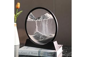 E-feilai Sandbilder Zum Drehen, Dynamisches Sandbild, Bewegende Sandkunst im Glas, 3D Sanduhr Tiefsee-Sandlandschaft, Sandbilder Rund, Fließende Sandmalerei (Schwarz, 7")