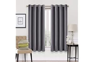 EASELAND Blackout Curtains 2 Panels Set Thermal Insulated Window Treatment Solid Eyelet Darkening Curtain for Living Room Bedroom Nursery,Dark Grey,66x54 Inches