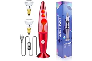 Luxvista Lavalampe Rot 37cm Dekorlampe Transparente Flüssigkeit und Rote Wachs Lava Magma Lampe mit Kabelschalter Stimmungslicht für Dekoration Geschenke für Kinder(mit 2 stück E14 25W Lava birne