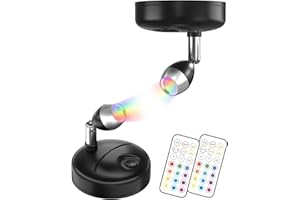 TrustWheel RGB Focos LED Interior a Pilas con Mando a Distancia, 12 Luz RGB + Luz Blanca para Vitrinas, Estatuas de Arte, Iluminación de Plantas, RV (Negro, 2-Pack)