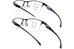 Missfive 2 Pack Gleitsichtbrille Herren Progressive Multifokus Lesebrille, TR90 Bügel Blaues Licht Blocking Anti UV/Augenbelastung Gleitsicht Lesebrille No-Line Halbrahmen Multifokalbrille, 2.0x