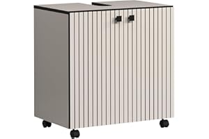 trendteam smart living - PureBliss – szafka pod umywalkę na kółkach – jasnoszara – umywalka z półką wkładaną – (szer. x wys. x gł.) 60 x 64 x 42 cm – szafka łazienkowa o wyglądzie rowków – eleganckie