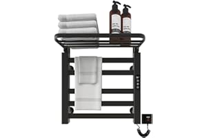 SKYLYZH Electric Towel Radiator, 500 x 500 mm Bathroom Radiator, Electric, Intelligent Constant Temperature Towel Heater, Towel Radiator, Towel Dryer, Carbon Fibre Heater, Anthracite-Black Right