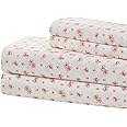 Modern Threads 100% Microfiber Bedsheet Set | Premium Soft Bed Cover | Deep Pocket Elastic Fitted Sheet, Flat Sheet & 2 Pillowcases | Rose Printed | Ivory, 4 Piece Set, Double Bed Queen Size