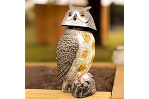 HHH HUNTING Owl Bird Scarer For Garden Spinning Head Owl Decoy To Scare Birds Away Highly Durable Bird Scarers For Gardens Pigeon Deterrent Decoy Owl Garden Ornaments Plastic Bird Of Prey