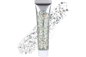AYBUY Gel Paillettes Visage,Paillette Cheveux Visage,Corps Gel Paillette,Paillette Gel Liquide pour Cosmétique Visage Lèvres Ongles Festival Fête Maquillage Décoration Fête Noël Pâques,Argent,18g