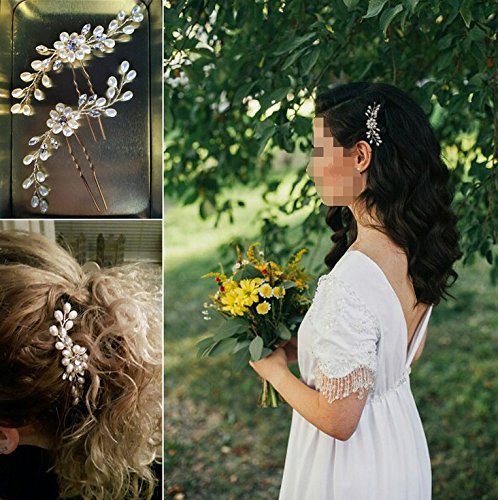 Musuntas Damen Haar-Schmuck mit Perlen und Strass, ideal als Brautschmuck, 2 Stück - 2