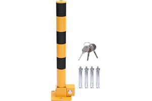TOPWAY Car Parking Space Lock Bollard, Yellow and Black Lockable Fold Down Car Parking Barrier Post, Private Car Park Driveway Guard Saver Blocker, 60cm Height 161897
