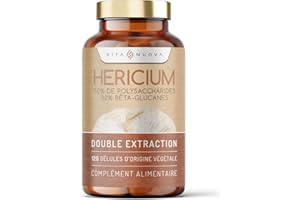 VITA NUOVA Hericium (Lion’s mane/Hydne hérisson) - 120 Capsules - 50% Polysaccharides / 30% Bêta Glucanes - Végétalien - Sans Additifs (120 Capsules - Bouteille)