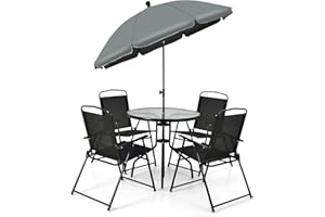 COSTWAY 6-częściowy zestaw mebli ogrodowych, meble tarasowe z parasolem, stół ogrodowy i 4 składane krzesła, zestaw mebli ogrodowych na balkon, do ogrodu