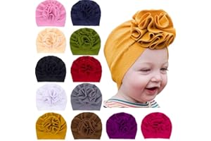 Freesiom Lot de 8 Turban Bonnet Bébé Fille Enfant Naissance Chapeaux Bandeau Cheveux Noeud Fleur Mignon Elastique Enfant Serre Tête Accessoires Nouveau Né Baptême Noël