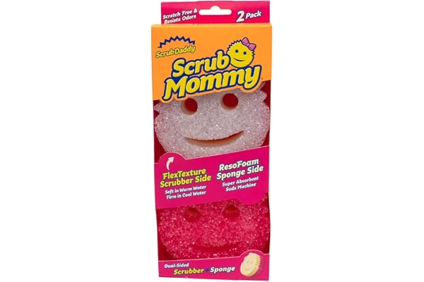 Scrub Daddy Scrub Mommy Smiley-svamp, rengöringssvamp – strukturförändrande och represistent disksvamp för köket, luktfri, kastrullsvamp, diskmaskinssäker – 2-pack blandade, rosa