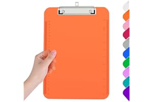 Piasoenc Tableau à pince en plastique, tableau à pince translucide à profil bas, tableau à pince orange avec règle, tableaux à pince de bureau, fournitures scolaires, format lettre 12,5 x 9 pouces
