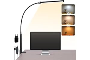LIBORA Schreibtischlampe LED Klemmbar, Dimmbare Schreibtischlampe mit 3 Farben und 10 Helligkeitsstufen, Tageslichtlampe Schreibtisch Lampe, Augenschonende Klemmleuchte, Schwarz