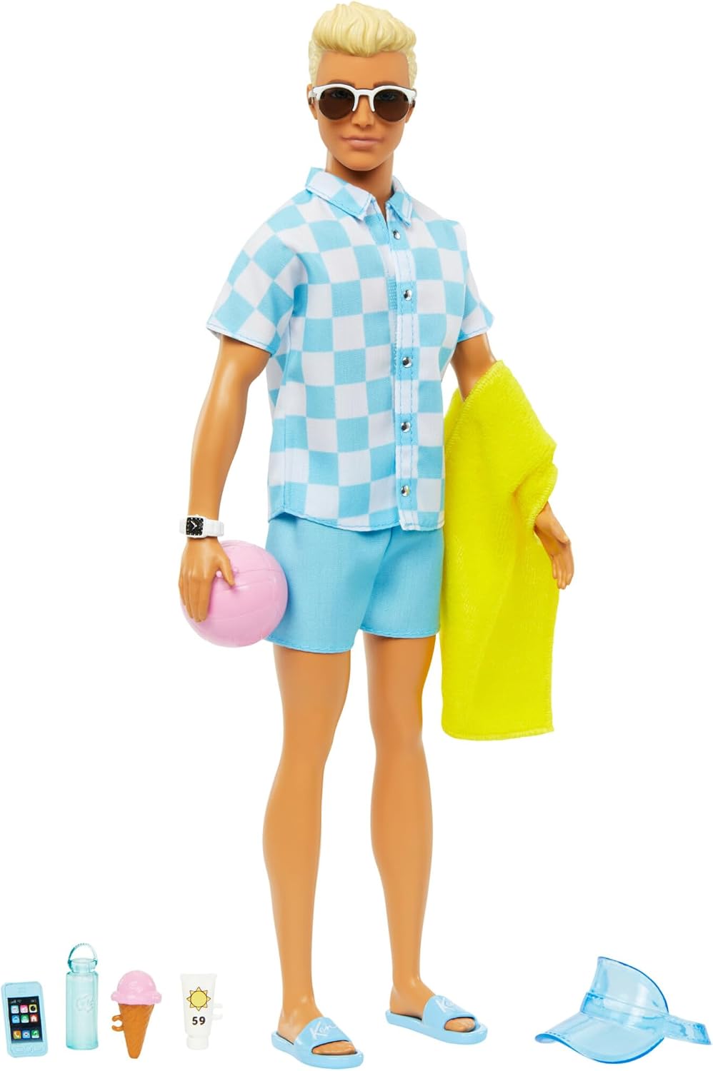 Barbie Ken Día en la Playa Muñeco de Juguete Hecho de plásticos reciclados, Modelos Surtidos, +3 años (Mattel HPL74)