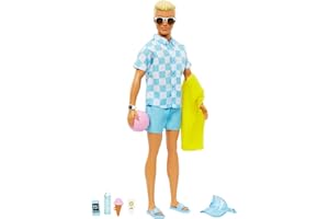 Barbie Ken Día en la Playa Muñeco de Juguete Hecho de plásticos reciclados, Modelos Surtidos, +3 años (Mattel HPL74)
