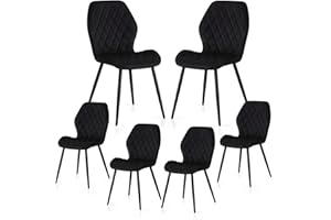 Weegstok Velvet Dining Chairs Set of 6 Kitchen Chairs Dining Room Lounge Reception with Metal Legs for Living Room Bedroom,Black