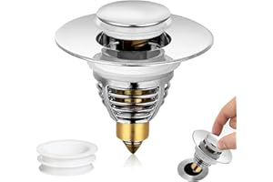 FARMIGOOD Sink Plug Replacement, Universal Bathroom Sink Plugs Pop Up Sink Hole Plug Cover with Strainer for 34-38mm Drain Holes, Stainless Steel Push ​Style Plug for Sink, Plug for Bathroom Sink (34-38mm)