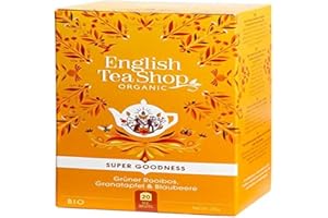 English Tea Shop - Rooibos verde melograno e mirtillo biologico - Infuso biologico senza teina - Confezione da 20 bustine di infusione rooibos