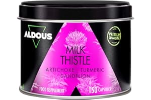 ‎ALDOUS BIO Mariendistel Kapseln mit Kurkuma, Artischocke, Löwenzahn und Desmodium - 150 Kapseln Detox - Maximale Entschlackende Dosis mit 80% Silymarin - Leberentgiftung, Bessere Verdauung - Made in EU