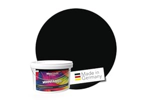 WALLCOVER hochwertige Wandfarbe für Innen | Schwarz, Tiefschwarz, New Black Beauty, Matt | 1L für 8m² | Hochdeckende matte Innenfarbe (Klasse 1) | Profi Qualität aus Deutschland