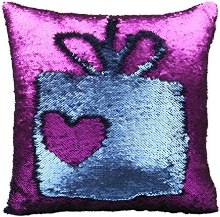 Luxbon Two-color Decorative Square Paillette Pillow Case Glitter Mermaid Sequins Cushion Cover 40x40cm Throw Pillow Cover 16 x 16 (Blue and Purple)