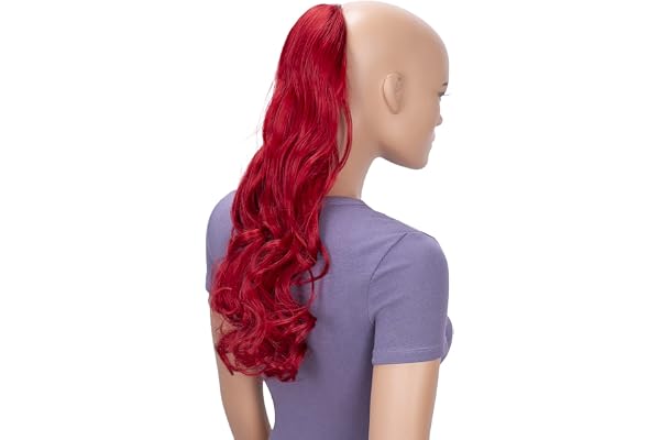 CAISHA 50cm Postiche Natte Queue De Cheval Extensions Avec 2 Bandes De Cheveux Bouclés Rouge HC22-1