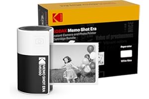 KODAK Memo Shot ERA Kids Instant Digital Camera and Photo Label Printer Bundle, White (Camera with 1 Roll One-Touch Label Cartridge + 9 Rolls Cartridge Set)