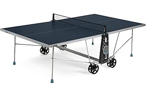 Cornilleau - 100X Outdoor Table Tennis Table - Foldable - Weatherproof - Ping Pong Table with 4 mm Melamine Resin Top - Blue or Grey