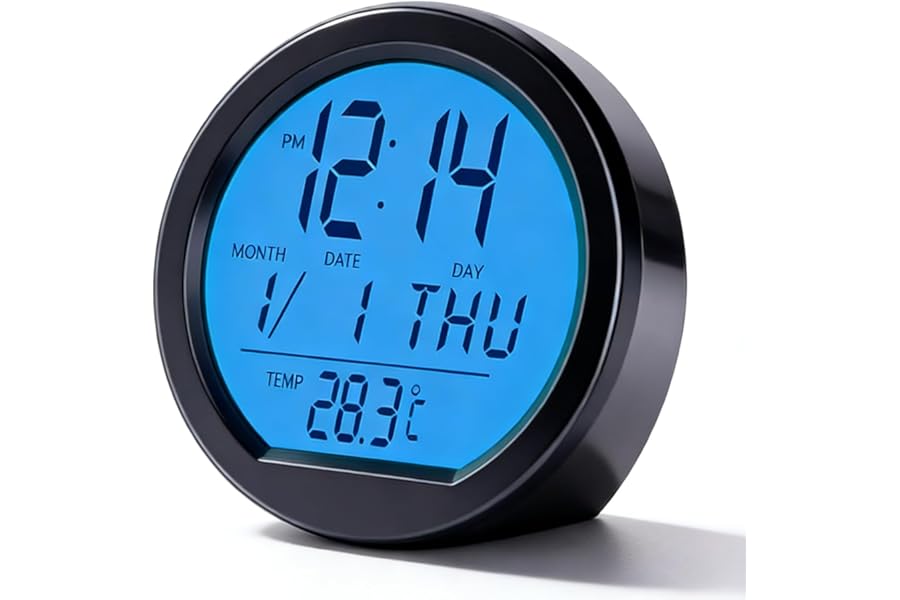 Candeon Car Clock Thermometer, 2 in 1 Digital with Thermometer Solar Powered Dashboard Auto Vehicles Temperature Gauge Small Time, Date, Display