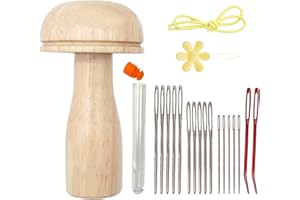 SWTHM Stopfpilz-Set aus Holz, Flicken-Pilz mit 17 Nähnadeln, Pilzdarner für DIY Handnähen, Socken, Kleidung, Hüte, Schals
