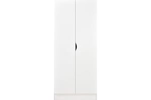 leomark Armario Blanco Roma 2 Puertas para Dormitorio Infantil Juvenil o Recibidor, con Estantes y Espacio para Colgar Ropa, Diseño Moderno, Mueble de Madera MDF 70x42,5x161,5 cm