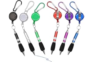 WHATUNEED 3-en-1 insigne rétractable maniable clip ceinture pince trousseau carabinerm avec stylo rétractable (lot de 6)