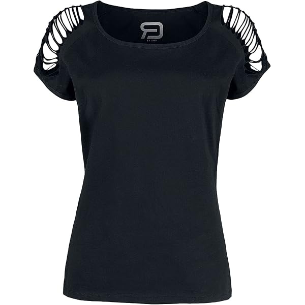 Black Premium By EMP Damen T-Shirt, Rot, Mit Zierbändern Am Rücken - Rockiges Basic Shirt Für Musik-Fans