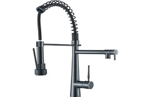 fyheast Robinet de cuisine LED Noir, 360° rotatif avec tête de pulvérisation Robinet d'évier, robinet de cuisine avec 2 têtes de pulvérisation