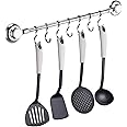 MaxHold No-Drilling/Suction Cup Utensil Rack with 7 Hooks - Vacuum System - Stainless Steel Never Rust - for Bathroom & Kitchen