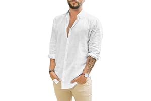 TARAINYA Camicia Lino Uomo Estiva Manica Lunga Cotone Casual con Tasche Regular Fit