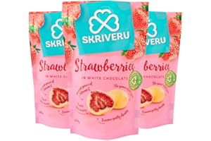 SKRIVERU Skrīveru Strawberries in White Chocolate (3 * 100g) – Freeze-Dried Whole Berries, Coated in Smooth Belgian Cocoa, Natural Source of Vitamin C, Eco-Friendly, 100% Recyclable Packaging (3)