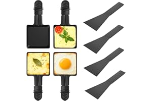 Yoassi 4pcs Mini Padelle per Raclette, Mini Piastra Raclette Antiaderente con 4 Spatole di Nylon, Misura Universale con Manici Antiscottatura, Padelle Quadrate da Raclette per Fuso Uovo Fritto